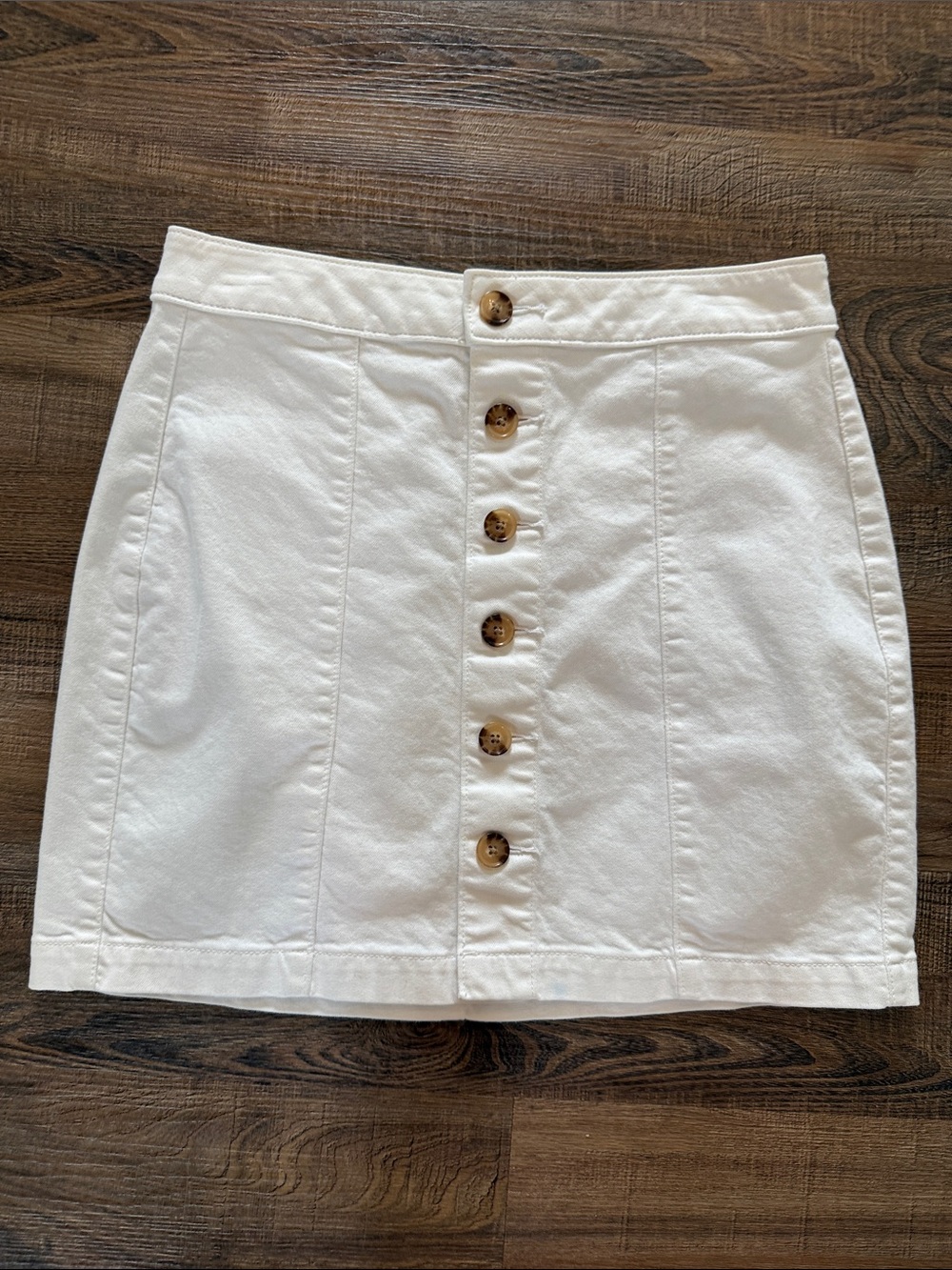 LOFT White Button-Front Denim Mini Skirt